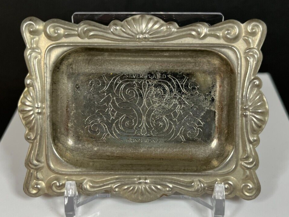 Vintage Floral Etched Silver Plated Metal Mini Trinket Dish