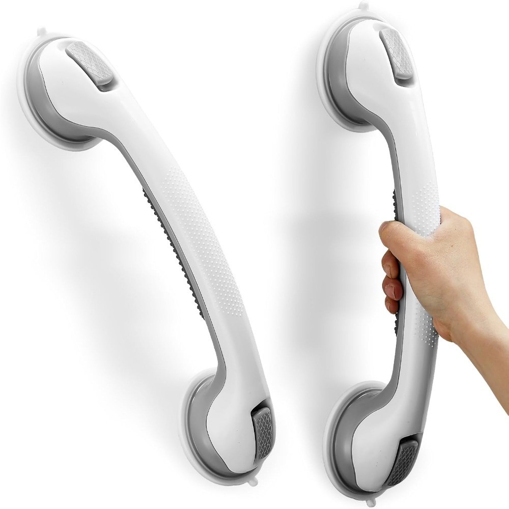 No Drill Shower Grab Bar 17inch, Strong Suction Cup Handle for Elderly (2Pack)