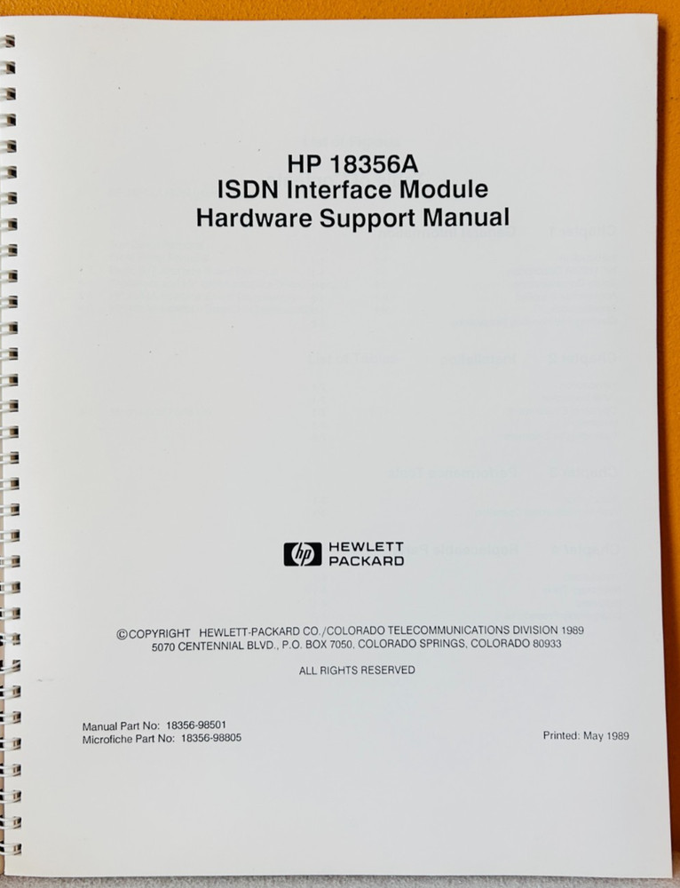 HP 18356-98501 1989 Model 18356A ISDN Interface Module Hardware Support Manual.