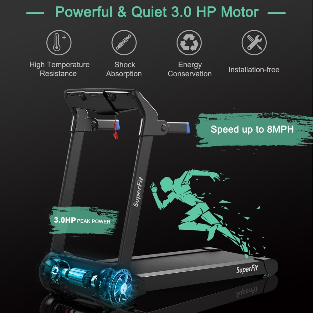 Folding Electric Treadmill 3.0HP Exercise Running Machine w/ App Control Blue