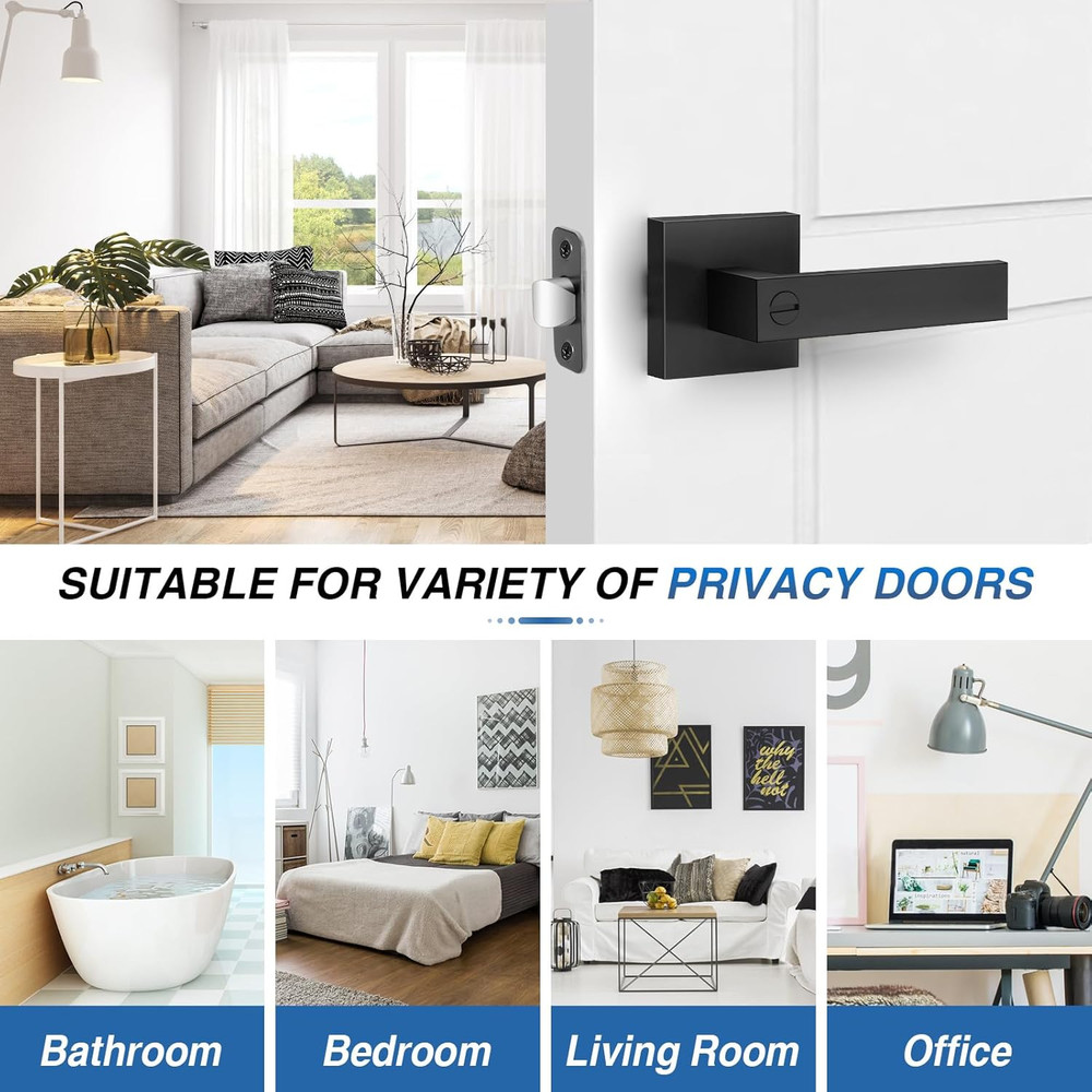 6 Pack Matte Black Door Handles Interior, Keyless Interior Door Knobs, Privacy D