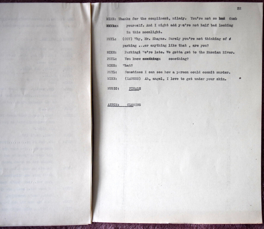 Scarce Michael Raffetto " Michael Shayne " Complete Original Radio Script