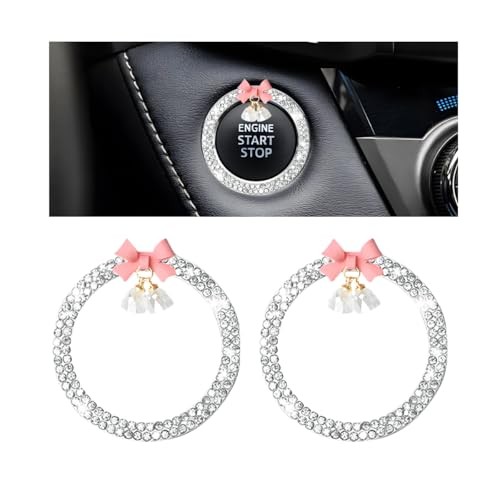 Bling Car Engine Start Stop Decoration Ring, 2PCS Rhinestone Crystal White