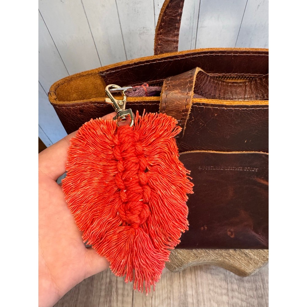 Red Speckled Macrame Feather Bag Charm Macrame Boho Red Accessories Fast Ship