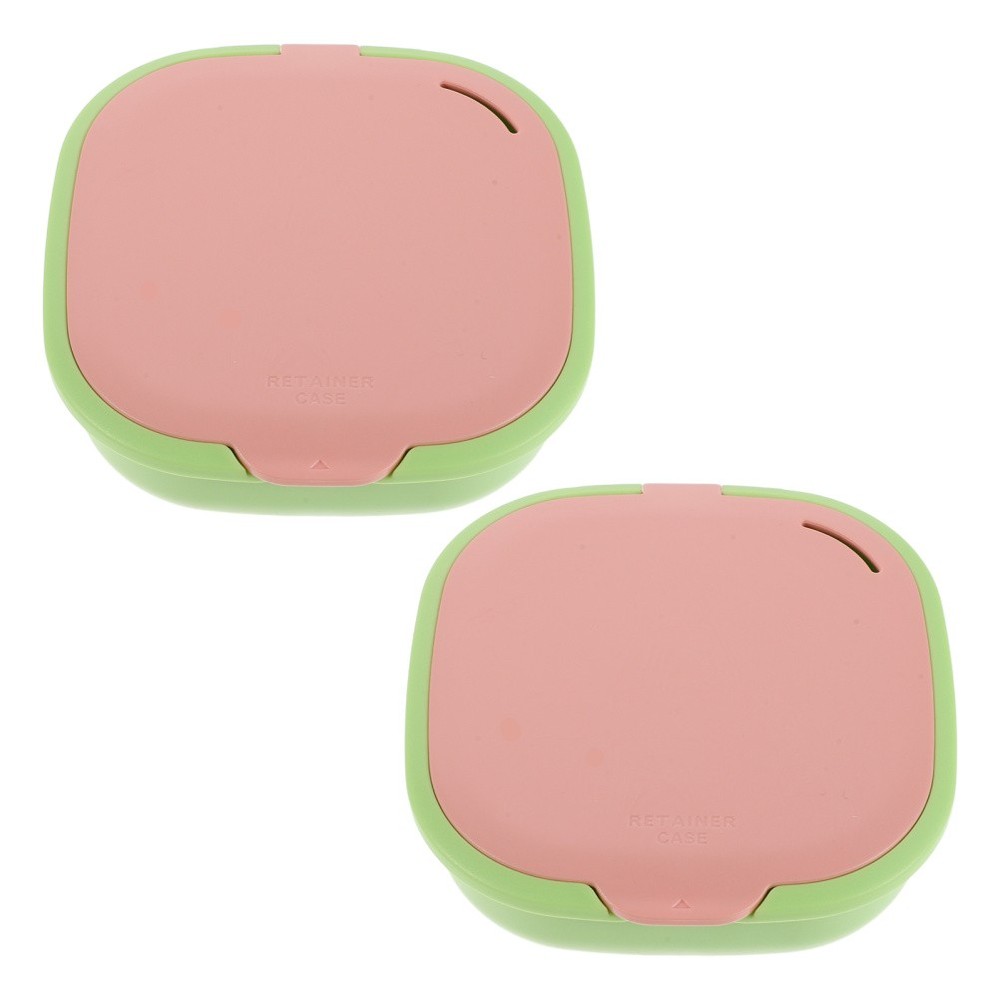 2 Pcs Compact Denture Case Cute Slim Retainer Aligner with Mirror