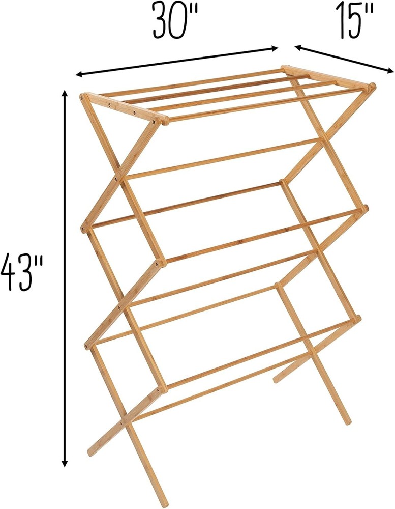 Space-Saving Collapsible Bamboo Laundry Drying Rack Clothes Foldable In&Outdoor