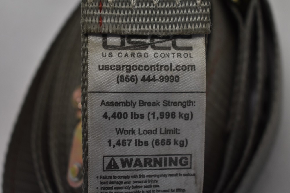 US Cargo Control USCC E Track Ratchet Strap w Spring E Fitting 2" x 16' Gray