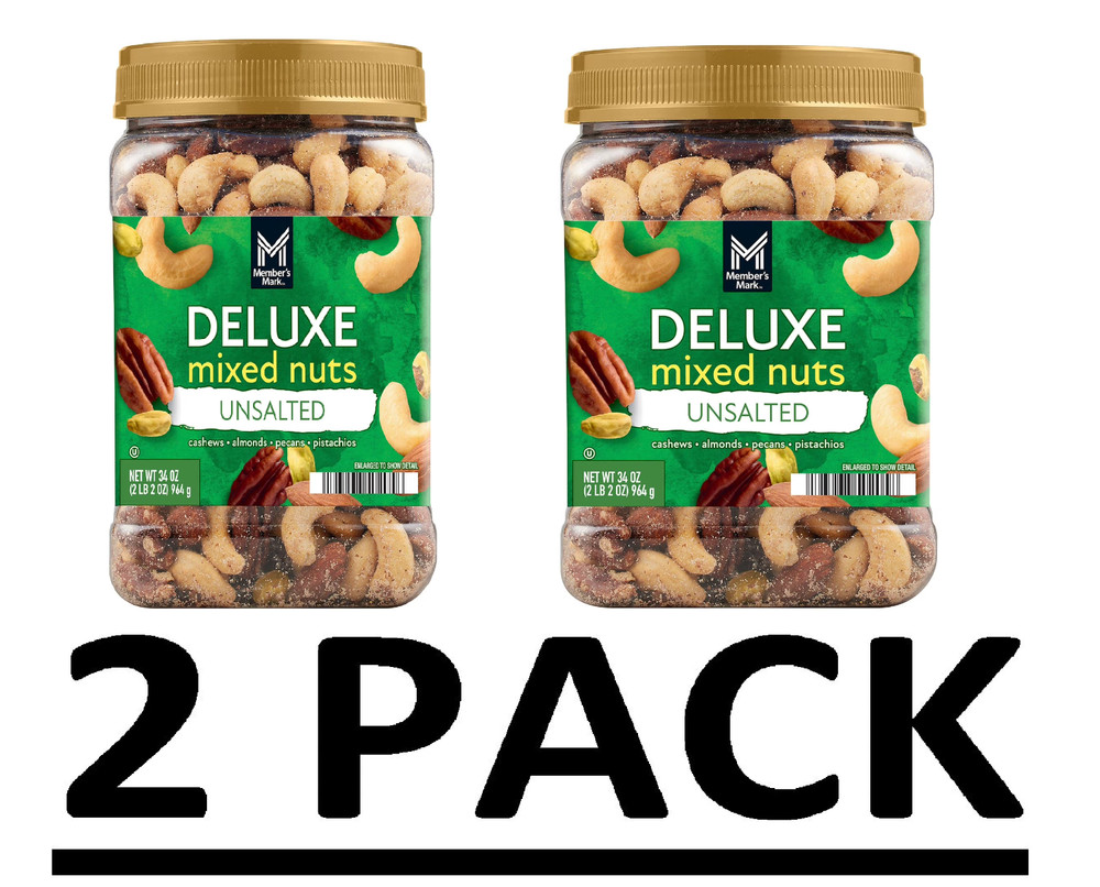 2 PACK - Member's Mark Unsalted Deluxe Mixed Nuts ,  34 oz