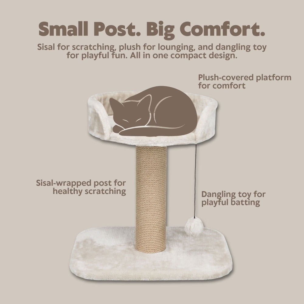 Mica Sisal 18" Cat Scratching Post with Plush Platform, Light Gray-Greige
