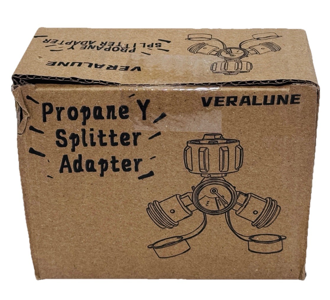 Propane Tank Y Splitter Adapter 2 Way LP Gas Tee Connector With Gauge