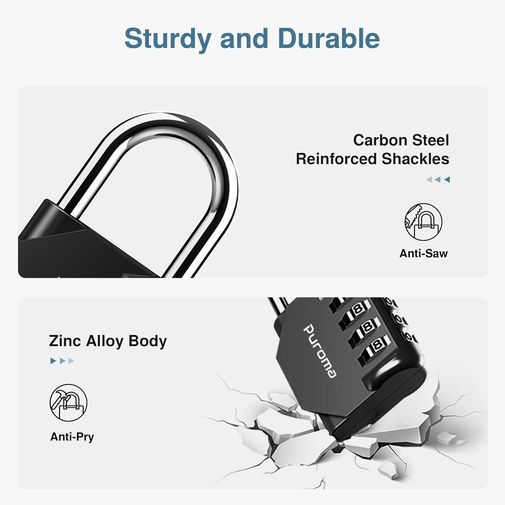2 Pack Combination Lock for Locker 4 Digit Outdoor Waterproof Padlock for School
