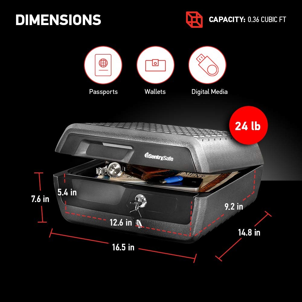 Fireproof and Waterproof Document Safe with Key Lock, Lock Box for Cash, Pass...