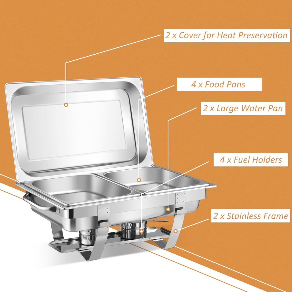 Costway 2PCSs Full Size Chafing Dish 9 Quart Stainless Rectangular Chafer Buffet