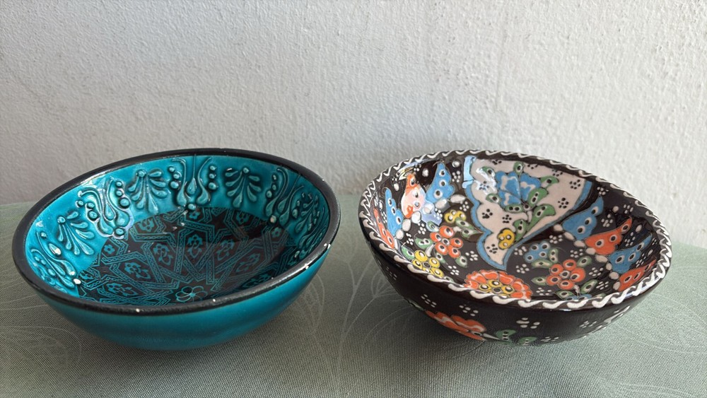 Vintage Glazed Ceramic Bowl Pair