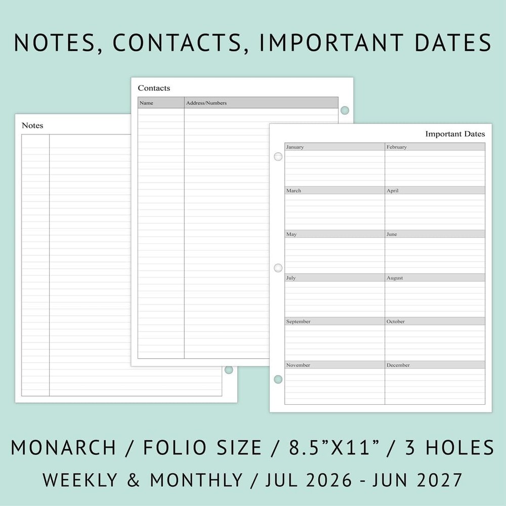 2026-2027 Weekly Planner Refills - 8.5x11 with Quick-Reference Monthly Tabs
