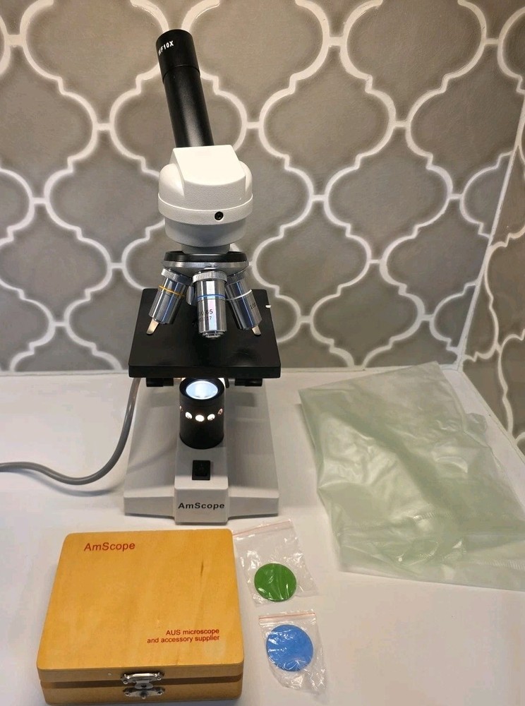 AmScope Microscope w/ WF10X  Eyescope and Glass Slides