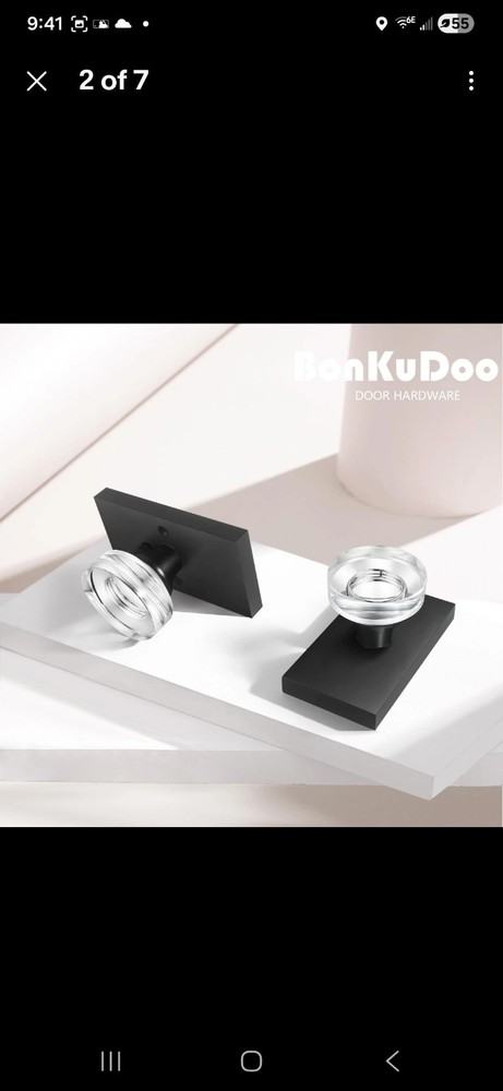BonKuDoo Glass Door Knobs Interior Privacy 1 Pack, Matte Black