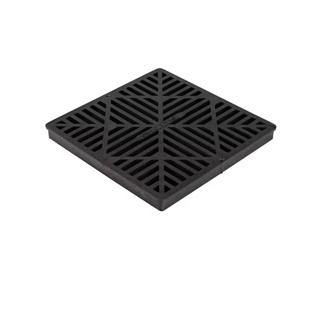12 In. Square Catch Basin Drain Grate, Black Plastic