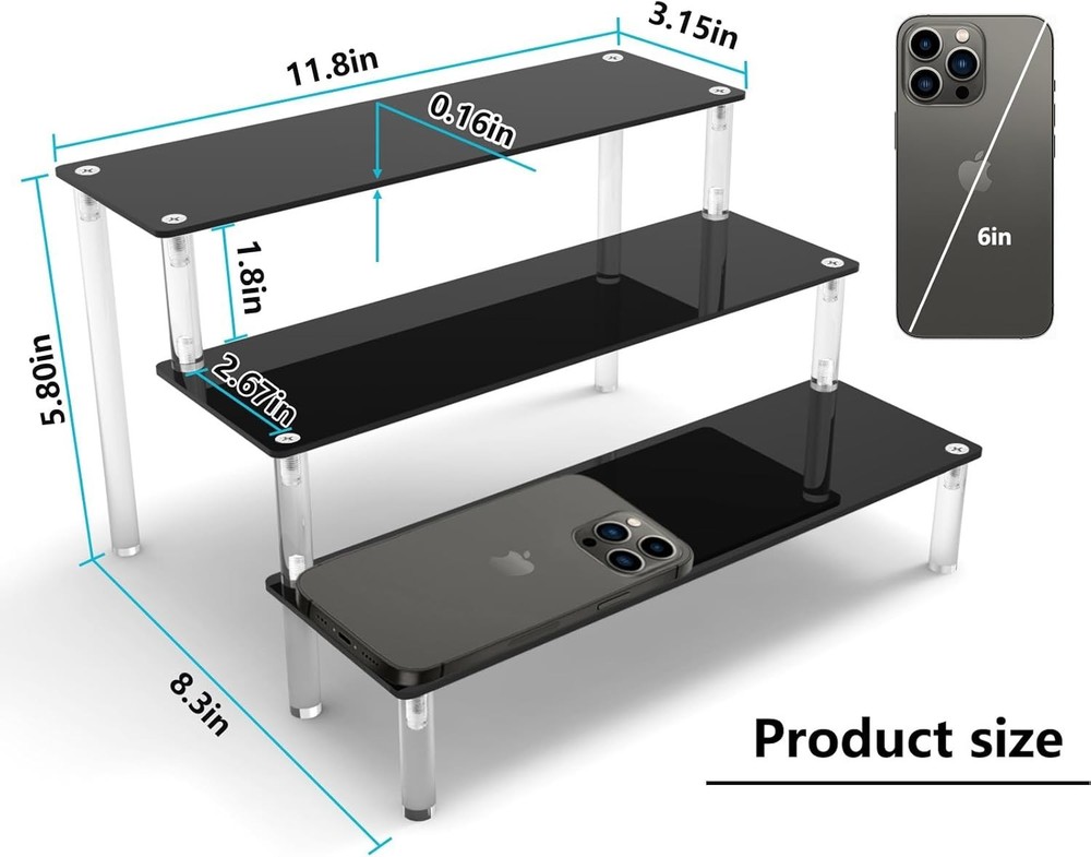 Acrylic Display Risers - 12" Size Black Stand for Parties & Collections