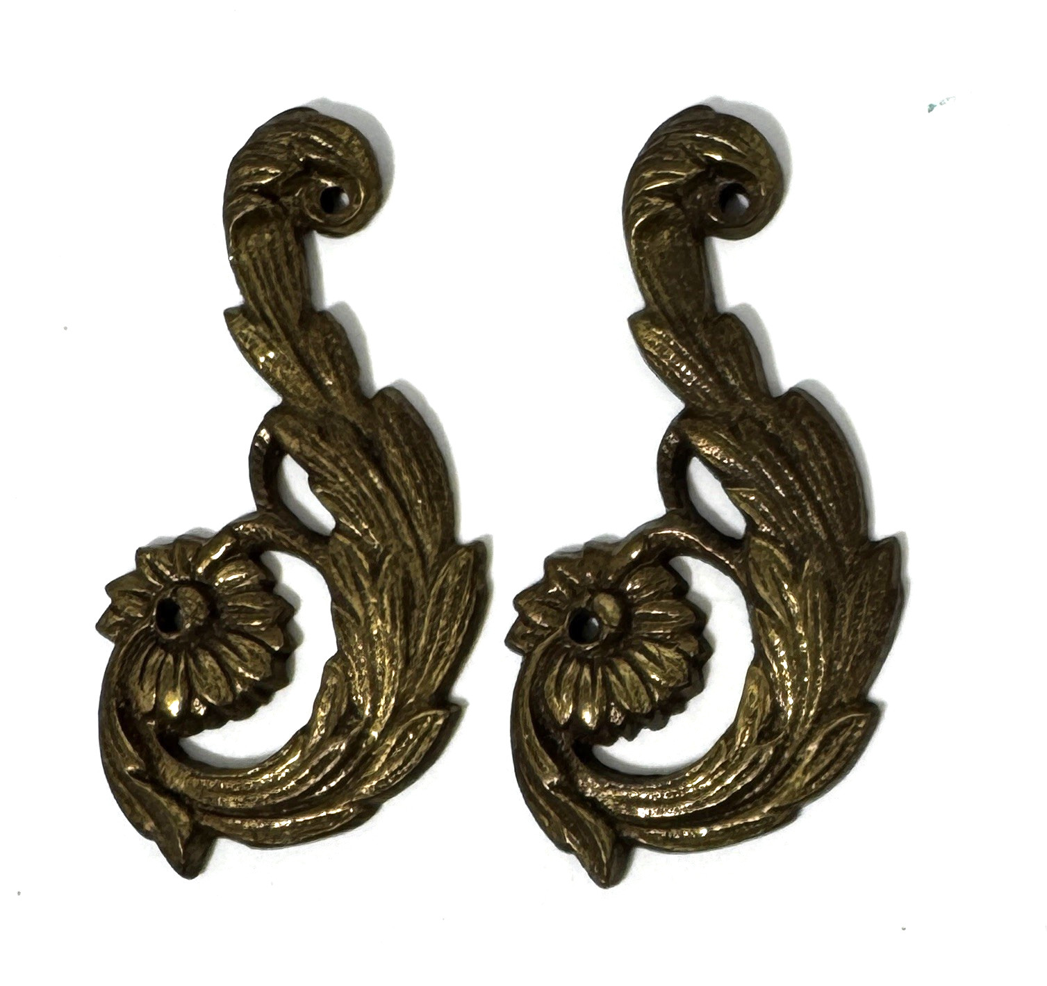 Antique Brass Furniture Embellishments 2 3/8" Trim Ornaments Restore Set of 2