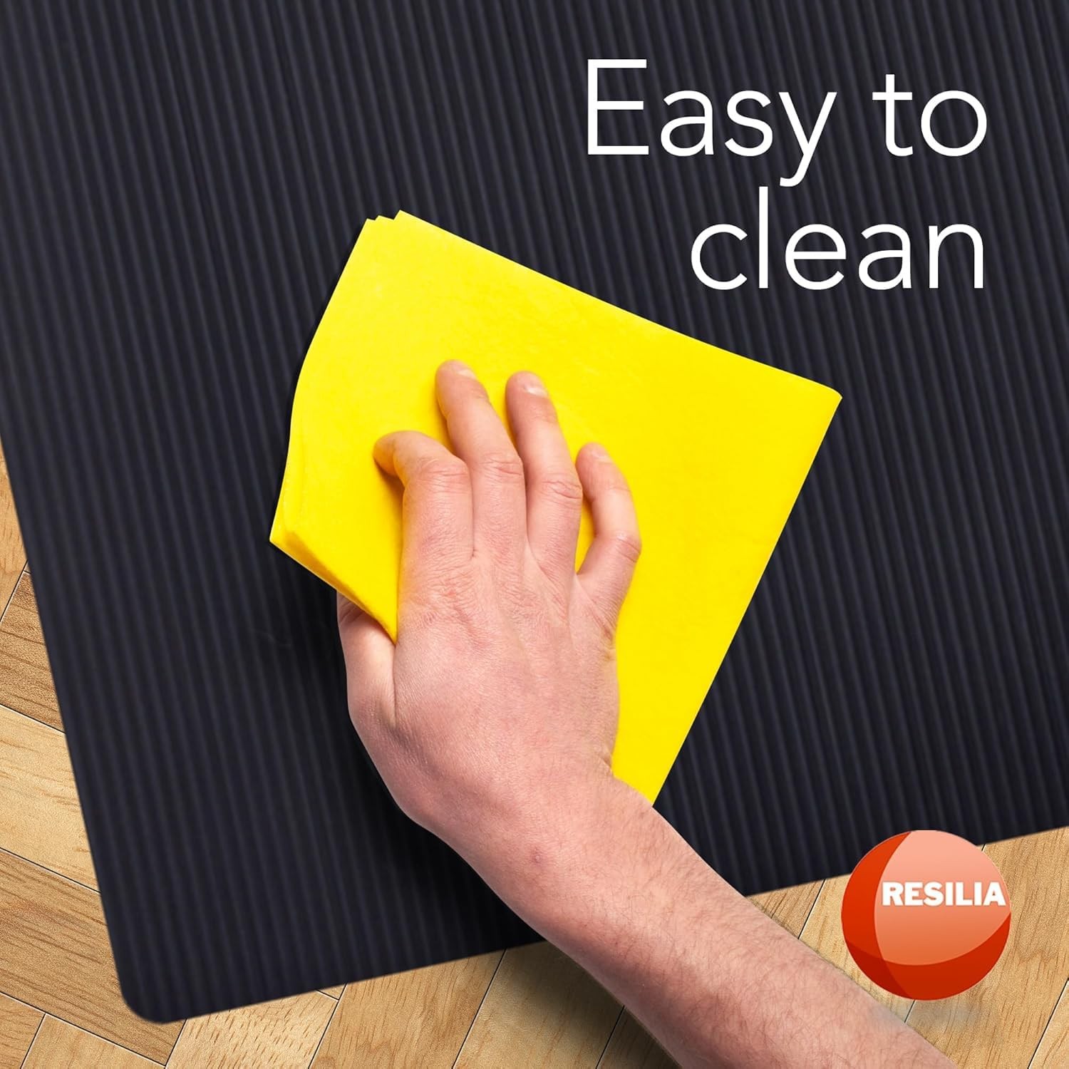 RESILIA Black Plastic Floor Runner - Embossed Wide Rib Waterproof Vinyl Heavy