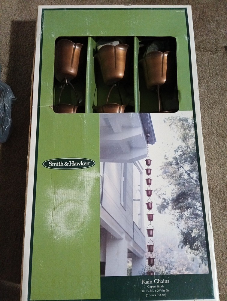 Rainchain SMITH & HAWKEN Copper Downspout Gutter Rain Chain NEW in BOX (10 Ft)