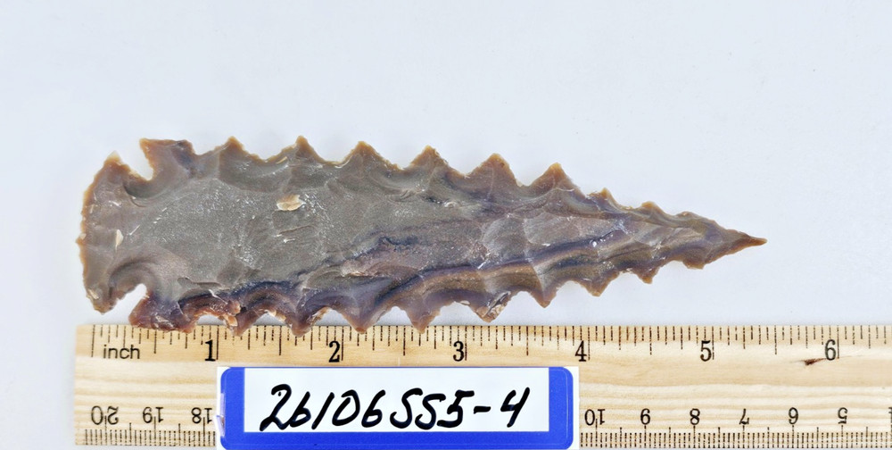 5.25" Serrated Spearhead - Lance Head - Drill Point - Knife - Hand Knapped Agate