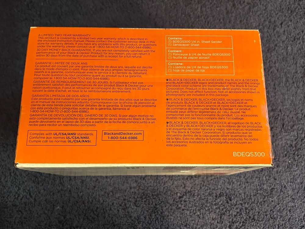 BLACK + DECKER BDEQS300 1/4 Sheet Sander New Open Box