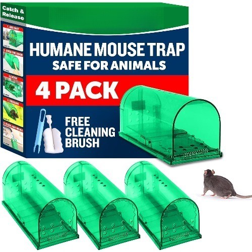 Humane No-Kill Mouse Trap, Large, Indoor, Child & Pet Safe, 4-Pack