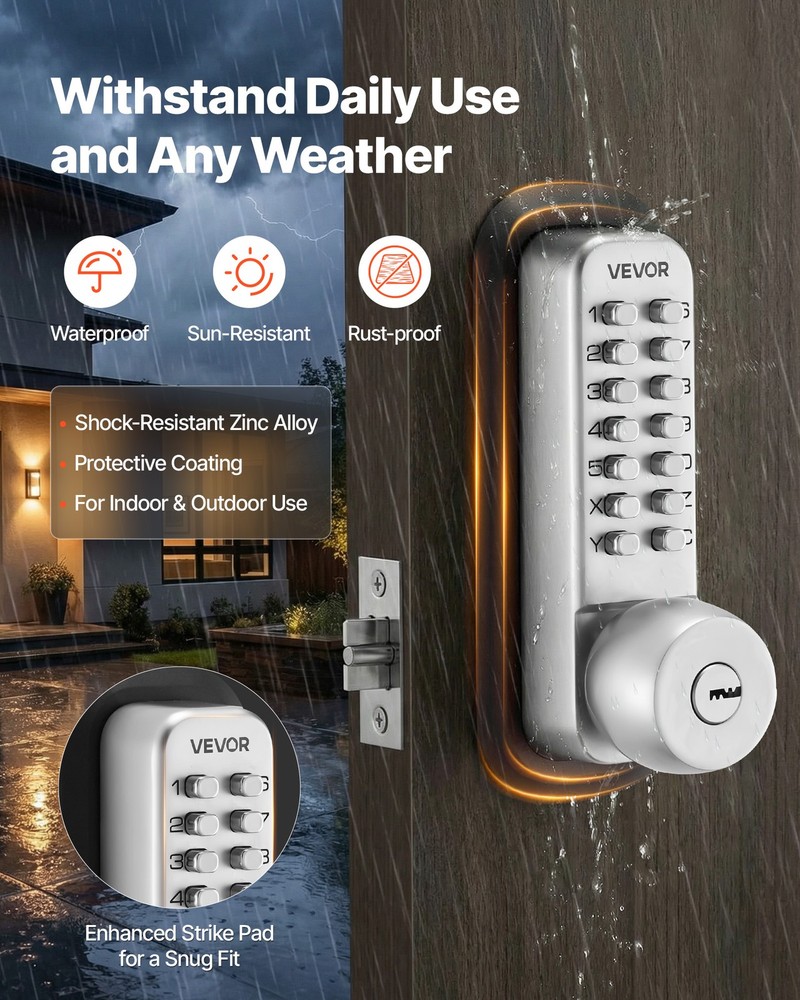VEVOR Mechanical Keyless Entry Door Lock Keypad Door Knob 4-7 Digits Code Silver