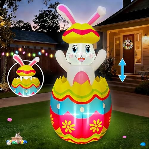 Pop Up and Down 5 FT Easter Inflatables Bunny Outdoor Decorations, Easter