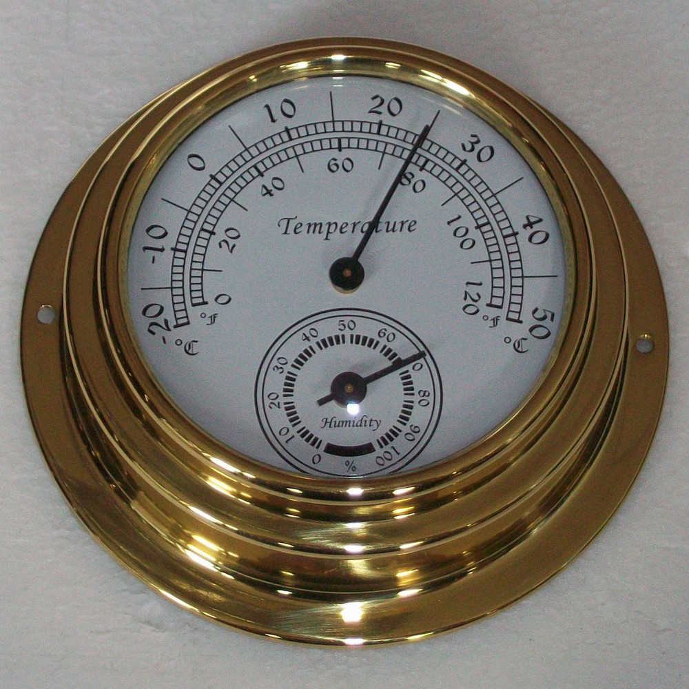 10cm Dial Wall Mounted Brass Case Thermometer Hygrometer
