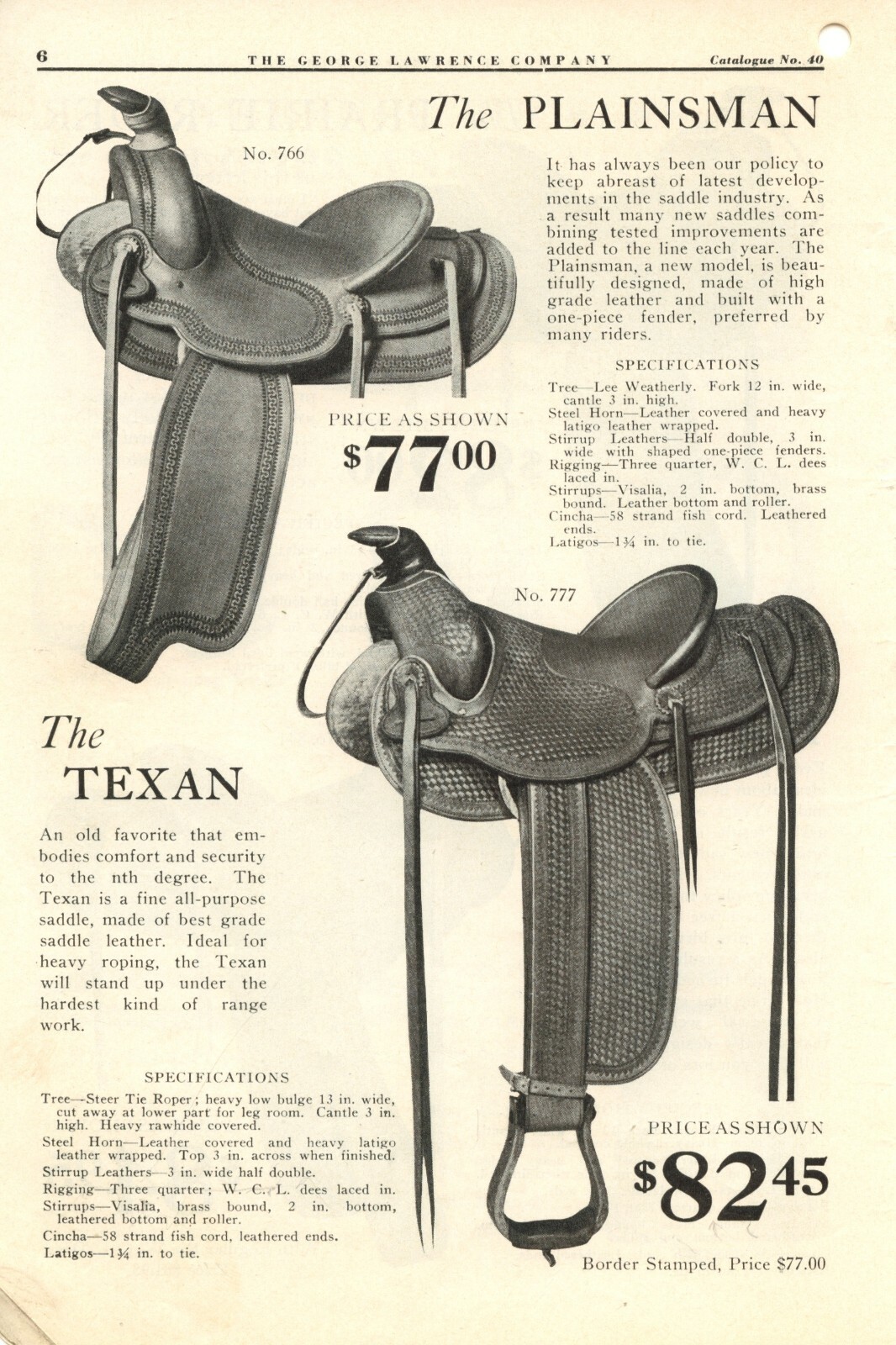 1940 George Lawrence Leather Catalog #40 on CD - Saddles, Holsters, Portland, OR