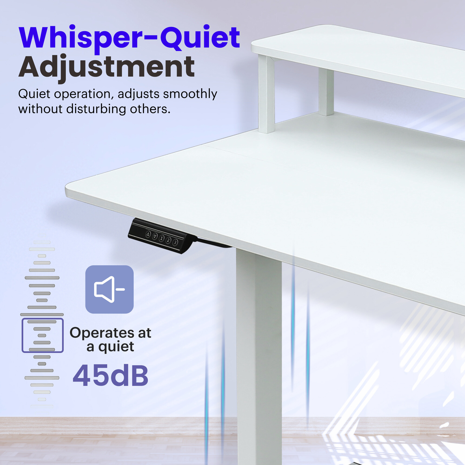 47 x 24 Inch Adjustable Standing Desk Computer Office Table White w/ Power Strip