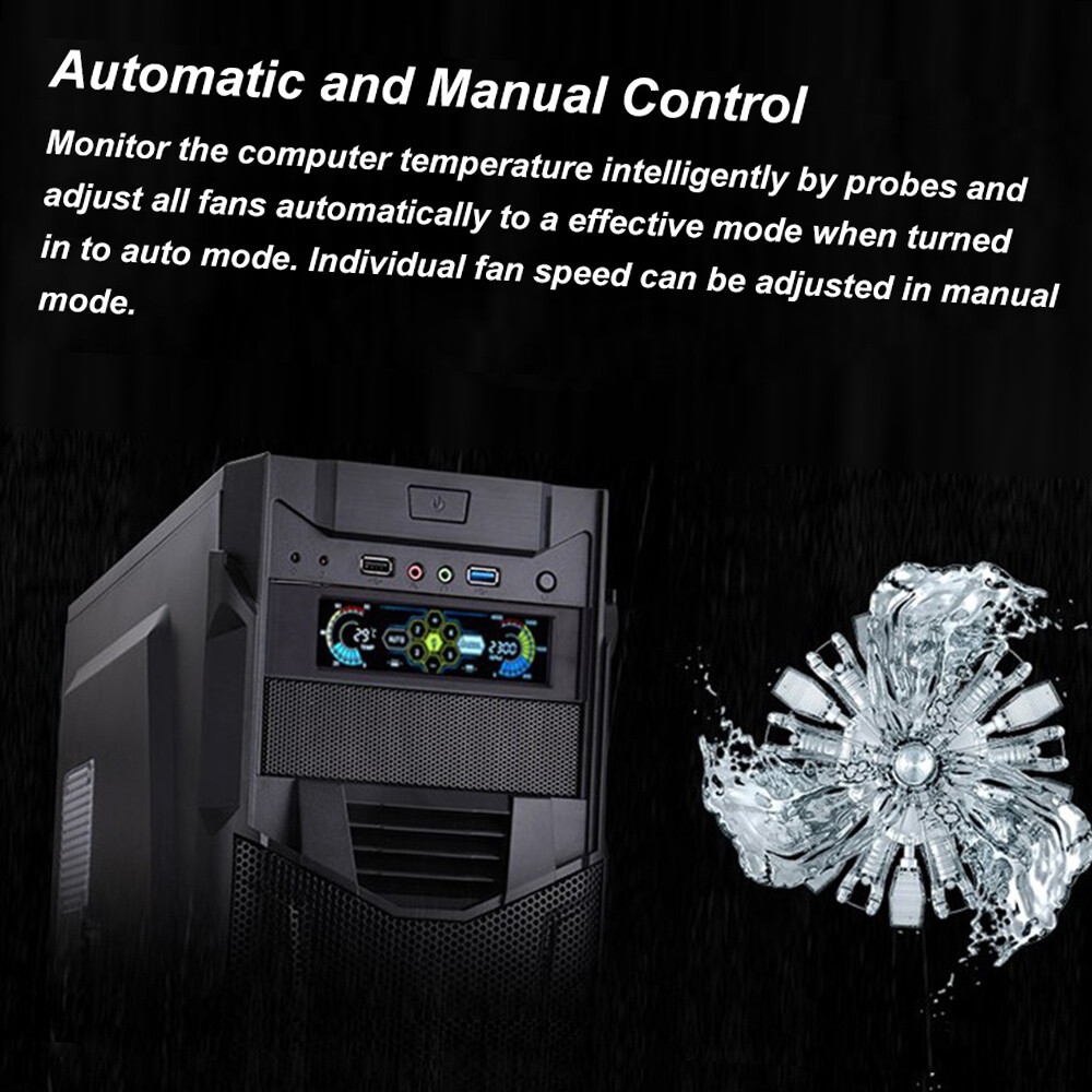 5.25 inch PC Bay LCD Front Panel Temperature Sensor Controller 5 Channel O0W0