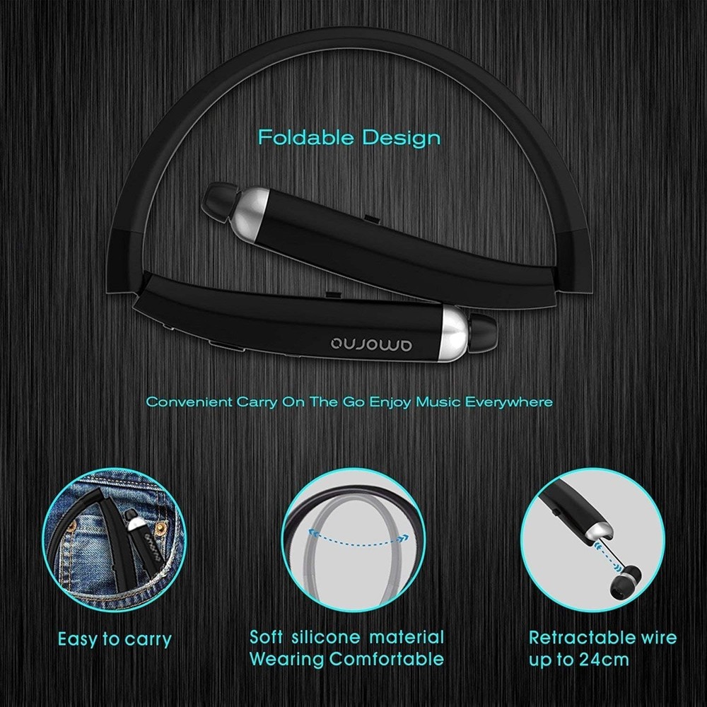 Bluetooth Headphones Foldable Wireless Neckband Headset with Retractable Ear