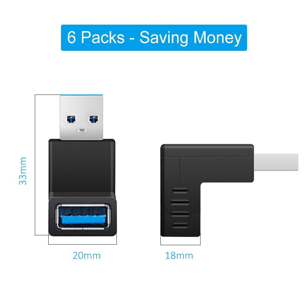 ELUTENG 90 Degree USB 3.0 Adapter 6 Pack - Right Angle Type A, 6