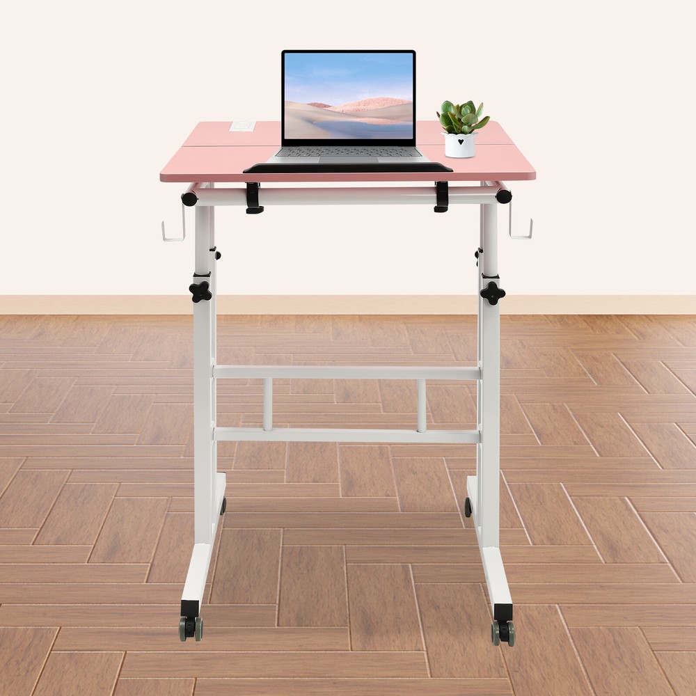 Adjustable Stand Up Computer Workstation with Dual Desktops, Carbon Steel