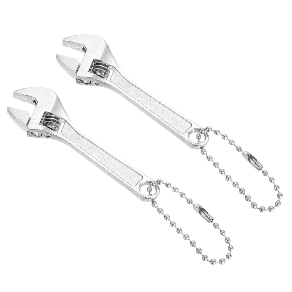 2pcs Mini Adjustable Wrench 2.5" Tiny Spanner Keychain Hand Knurl Tool, Silver