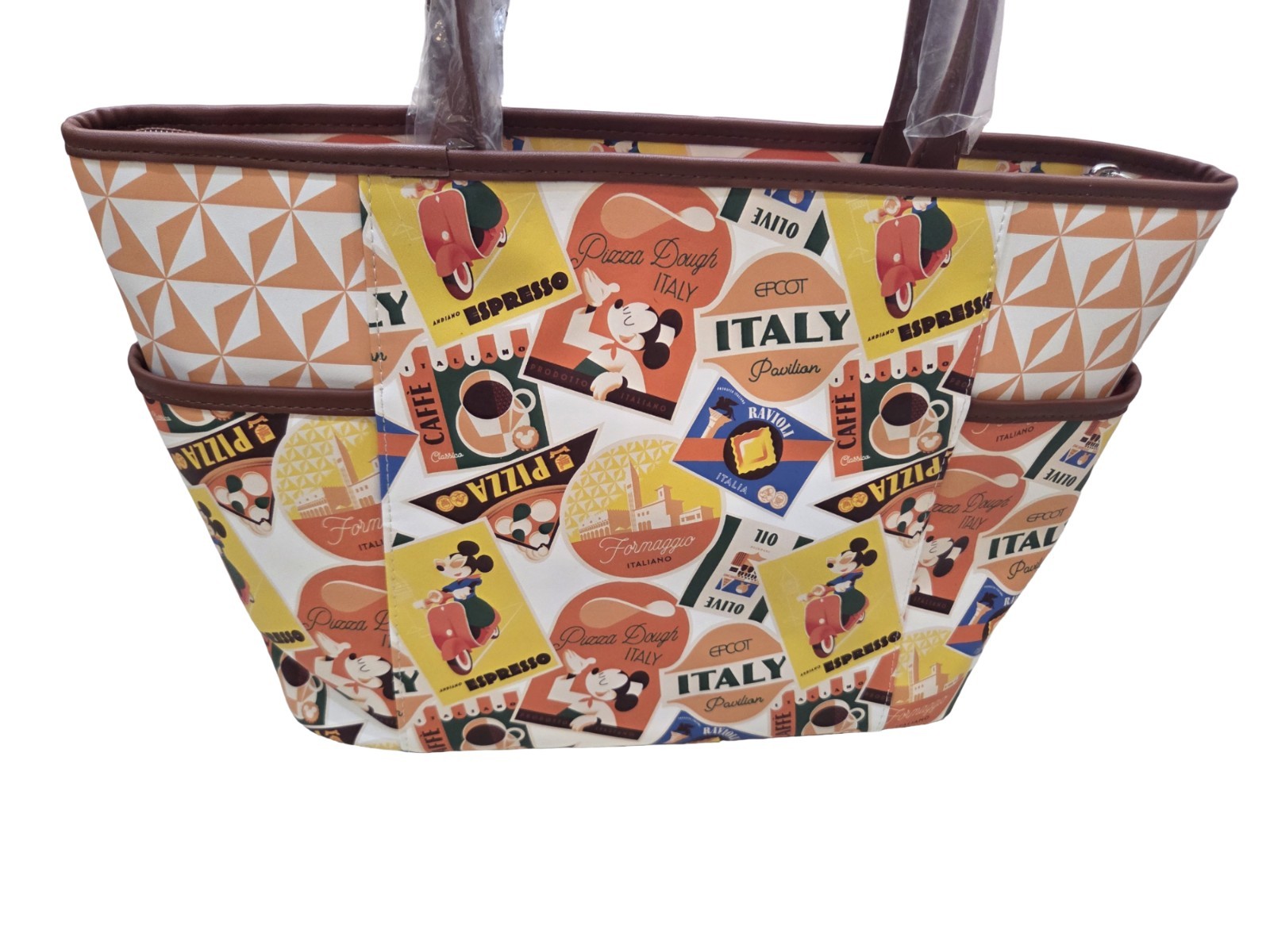 Disney Parks Epcot Italy Pavilion Mickey & Minnie Zippered Tote Bag NEW