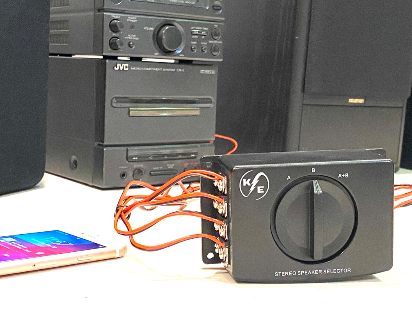 A/B A B A+B Stereo Speaker Selector Switch Switcher Combiner 2 Way Black Box