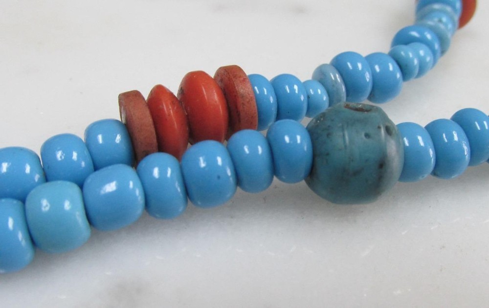Blue & Orange Beaded Necklace ~ 23" ~ 11-E807