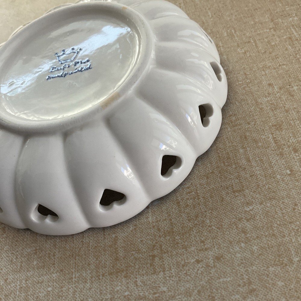 Delft Blue Round Trinket Dish With Cutout Hearts Solving, Calif