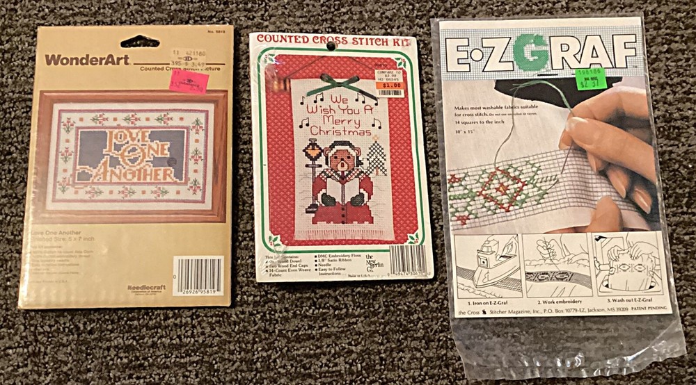 3  Vintage  Small Cross Stitch Needlework Kits ~New~ 1985
