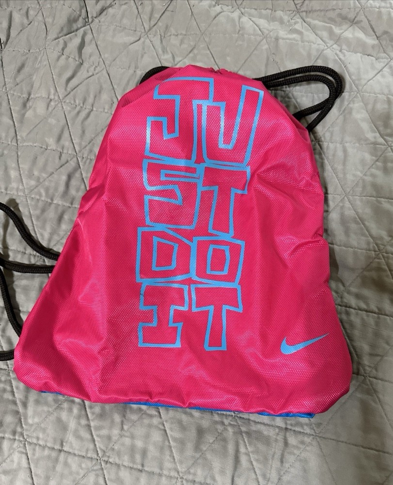 Nike Drawstring Backpack Pink “just Do It” Blue “Logo” Lightweight