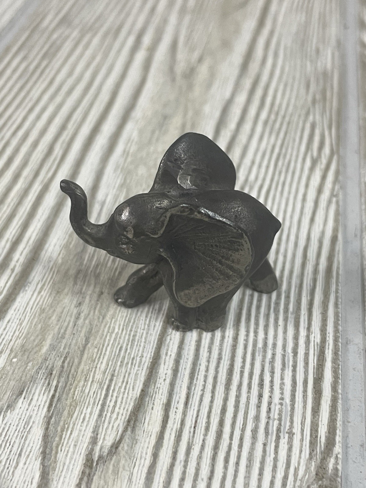 Pewter African Elephant Figurine Collectible Dumbo Trunk Up 1.5" Tall Stamped