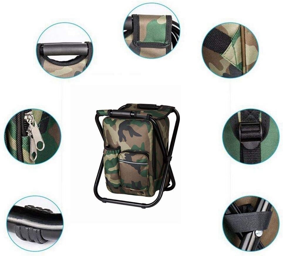 Bright starl Multifunction Folding Cooler and Stool Backpack, Hiking Camoufla...