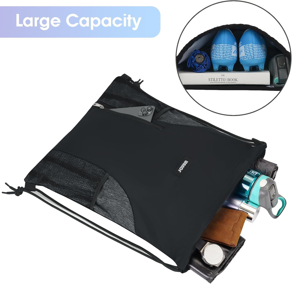 Drawstring Backpack Sports Gym Sackpack with Mesh Pockets Water Resistant String