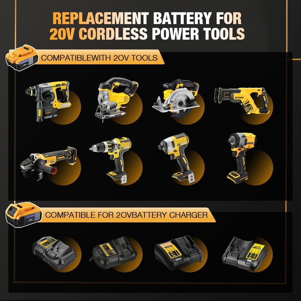 6 Ah Replacement for 20 Volt Battery Replacement Compatible with 20V MAX Batt...