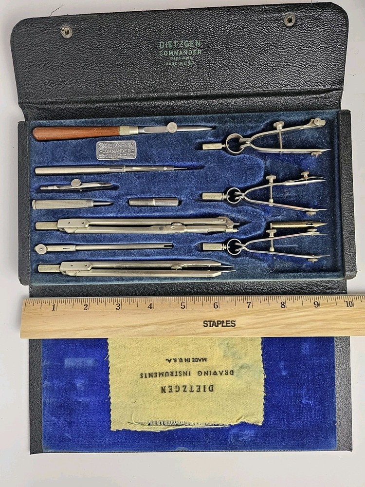 Vintage 1930s Dietzgen Instruments Drawing Instruments Drafting Set Compass Case